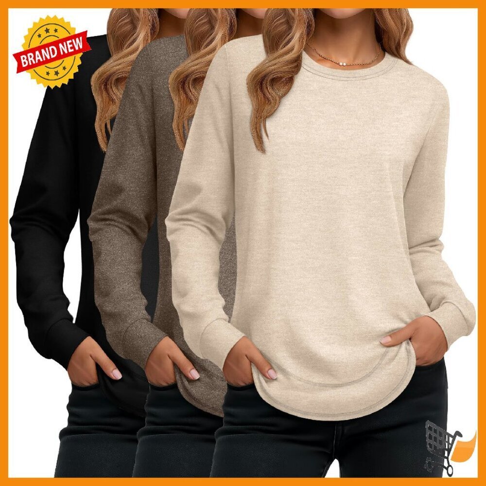 3 Pack Women's Long Sleeve Cotton Tunic Tops Loose Fit Pullover Sweatshirts